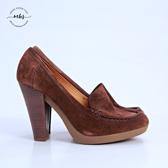 KORS Michael Kors Dolly Suede Stacked Heel Platform Loafers Brown Women 7.5 - Picture 1 of 13